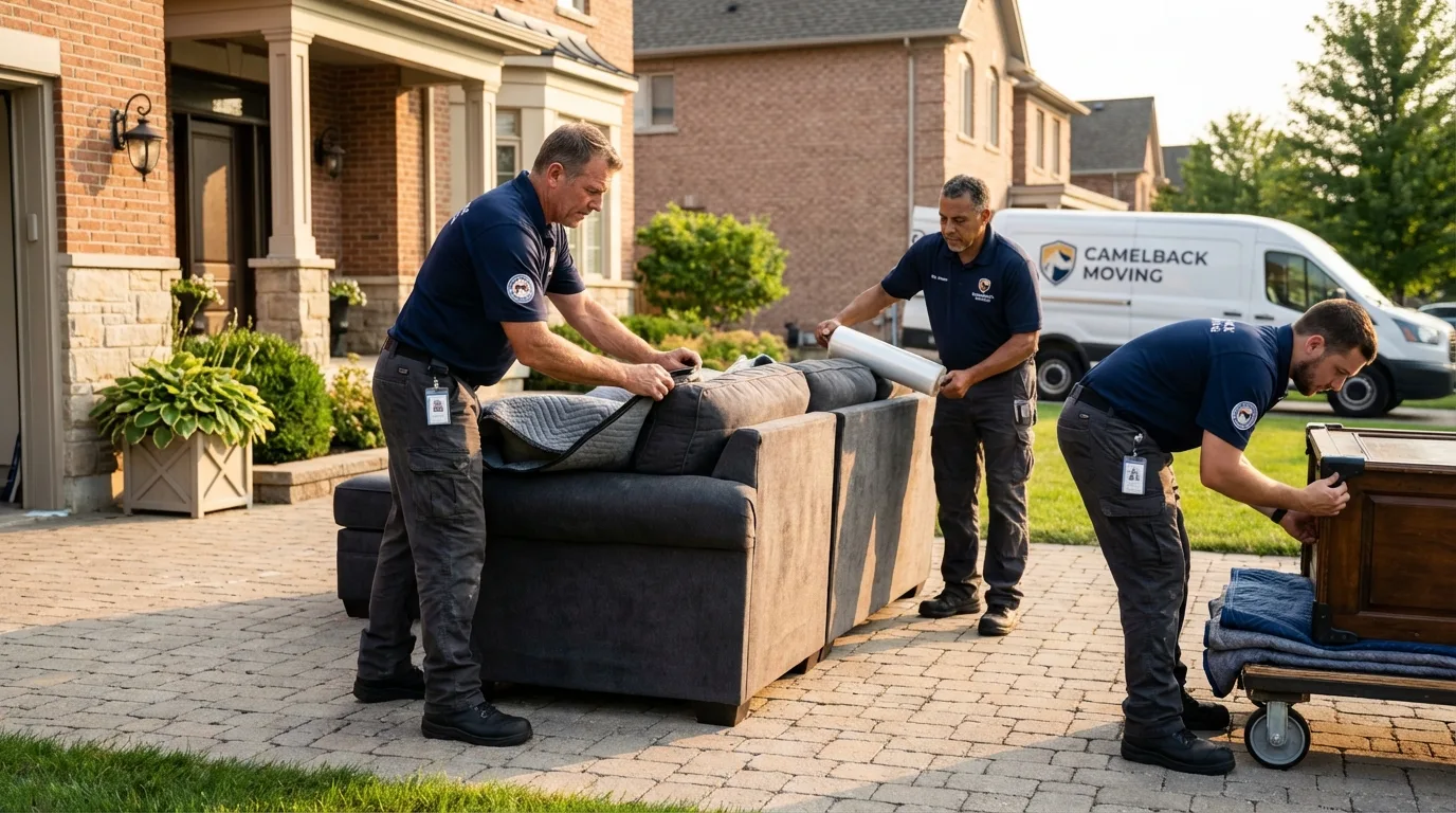 Large estate moving crew wrapping furniture in Boothbay, ME